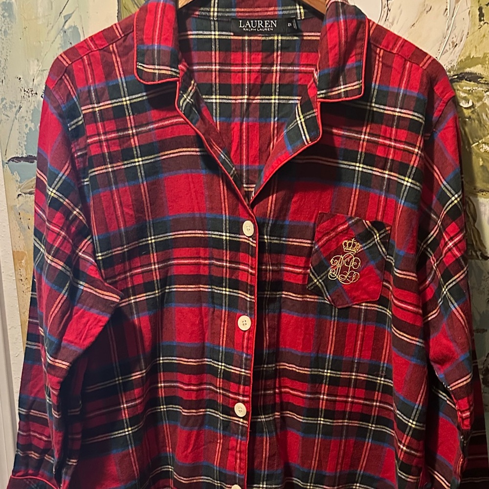 Lauren Ralph Lauren Red Plaid Flannel Pajama Top